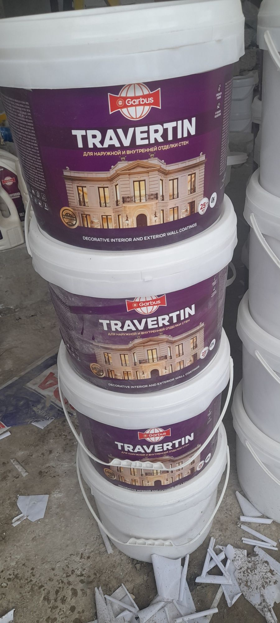 Travertin=25kg 5xil rangi bor 90ming;Gruntofka-5kg-30ming 3kg-25ming