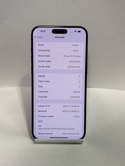 MDM vinde: Iphone 15 Pro Max, 256GB, Blue Titanium.
