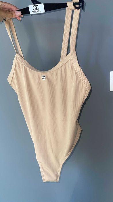 SALE шанел беж бански цял топ комплект костюм chanel боди бежов