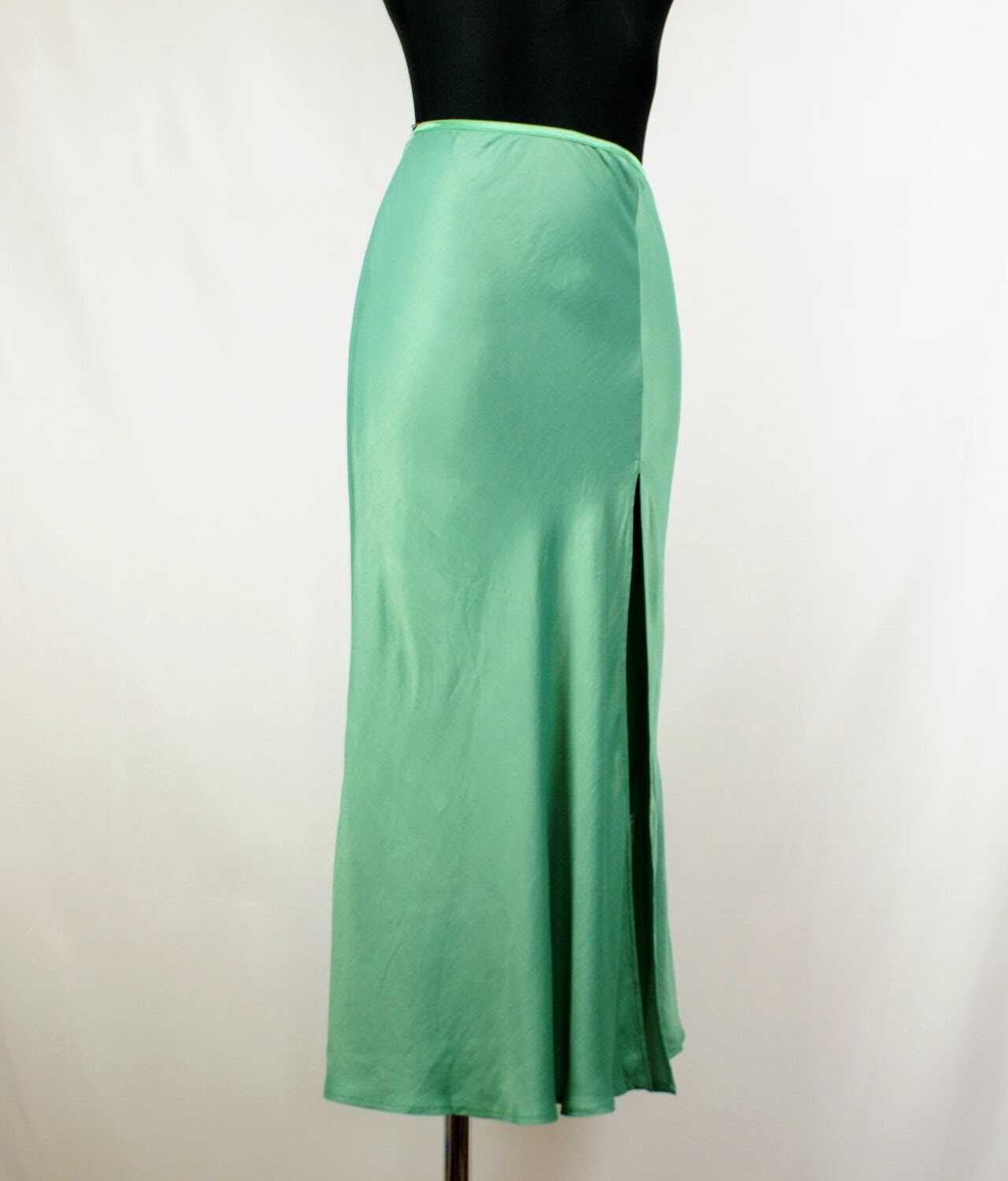 Fustă Zara damă XS, verde mentă satinată, nouă cu etichetă