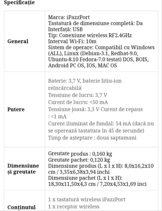 Mini tastatură wireless