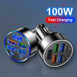 Încărcător auto 100W. 6 porturi: 4xUsb, 2xUsbC PD. Display LED Voltaj.