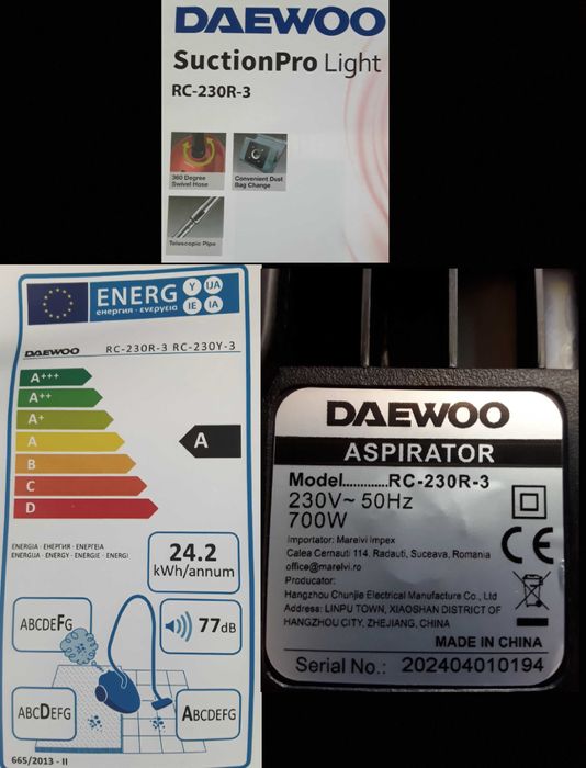 Aspirator compact DAEWOO cu sac permanent NOU - 195 Lei