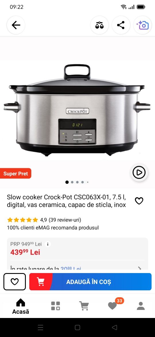 Slow cooker crock-pot 6,5l