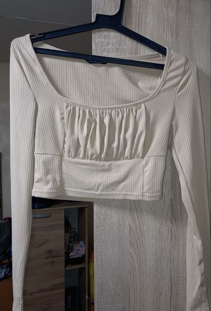 Shein бежова къса блуза топ
