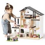 Casuta de papusi din MDF, 6 camere, Gratar, Leagan, 49 accesorii,69 cm