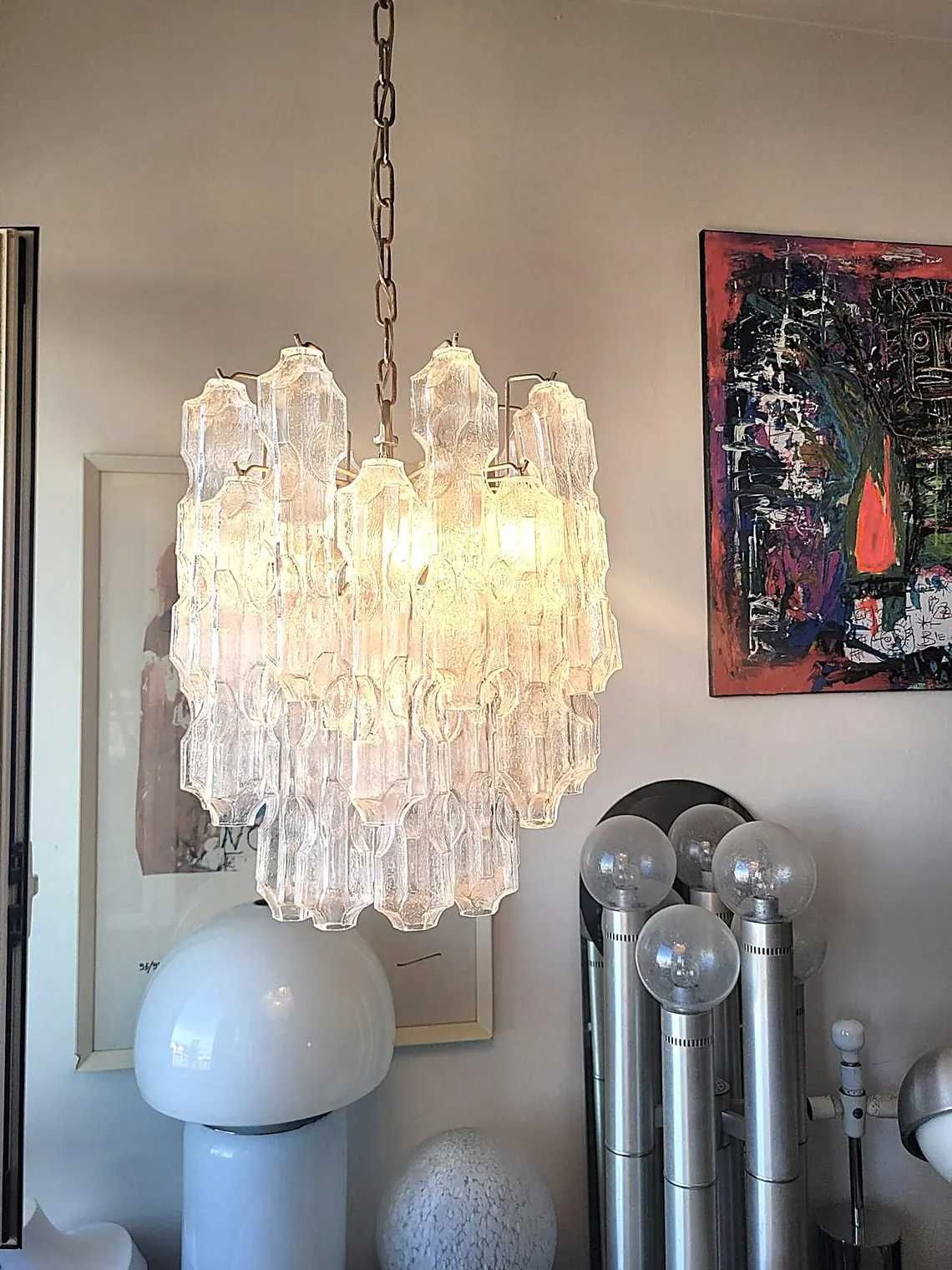Lustra candelabru Venini, Toni Zuccheri, sticla Murano, MCM, vintage