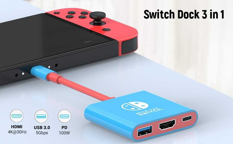 Adaptor Dock TV pentru Nintendo Switch, USB 3.0, PD 100W, 4K, 3 in 1