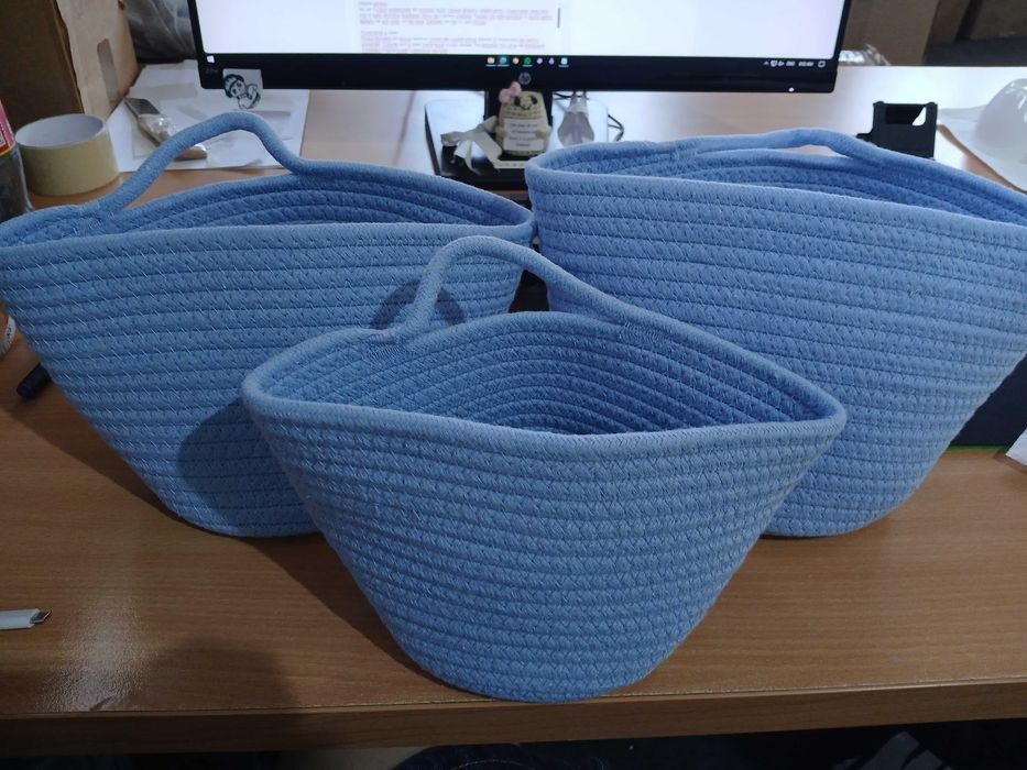 Set 3 coșuri depozitare textile – albastre, fără cârlige incluse