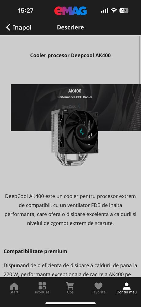Cooler Procesor DeepCool AK400 pentru Intel/AMD