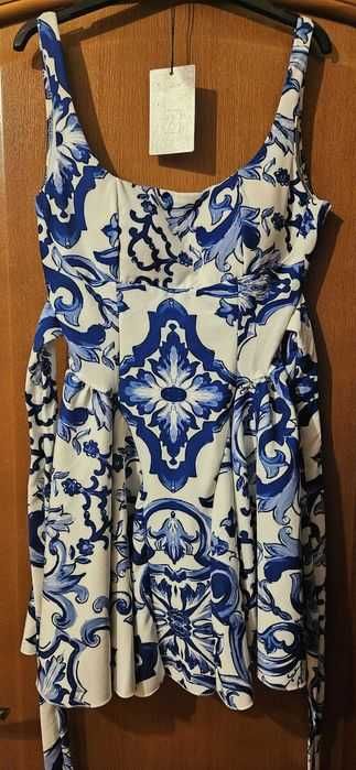 Rochie din matase imprimata tip portelan italienesc, S,nou cu etichetă