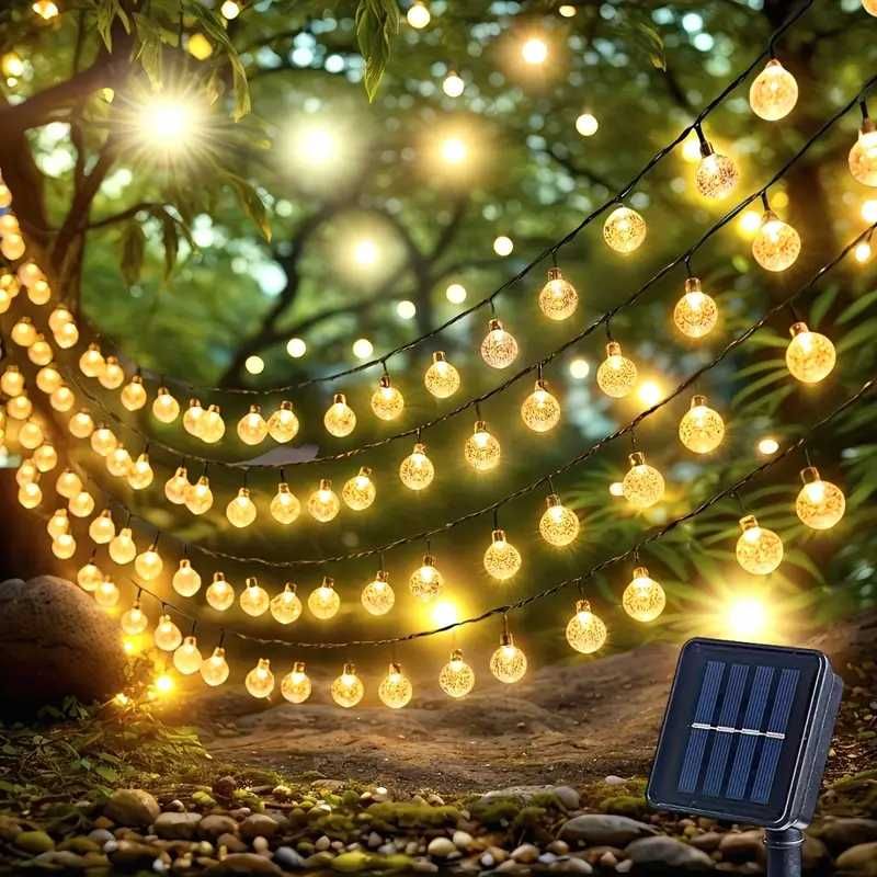 Соларни LED крушки тип гирлянд, лампи за двора, градината, терасата