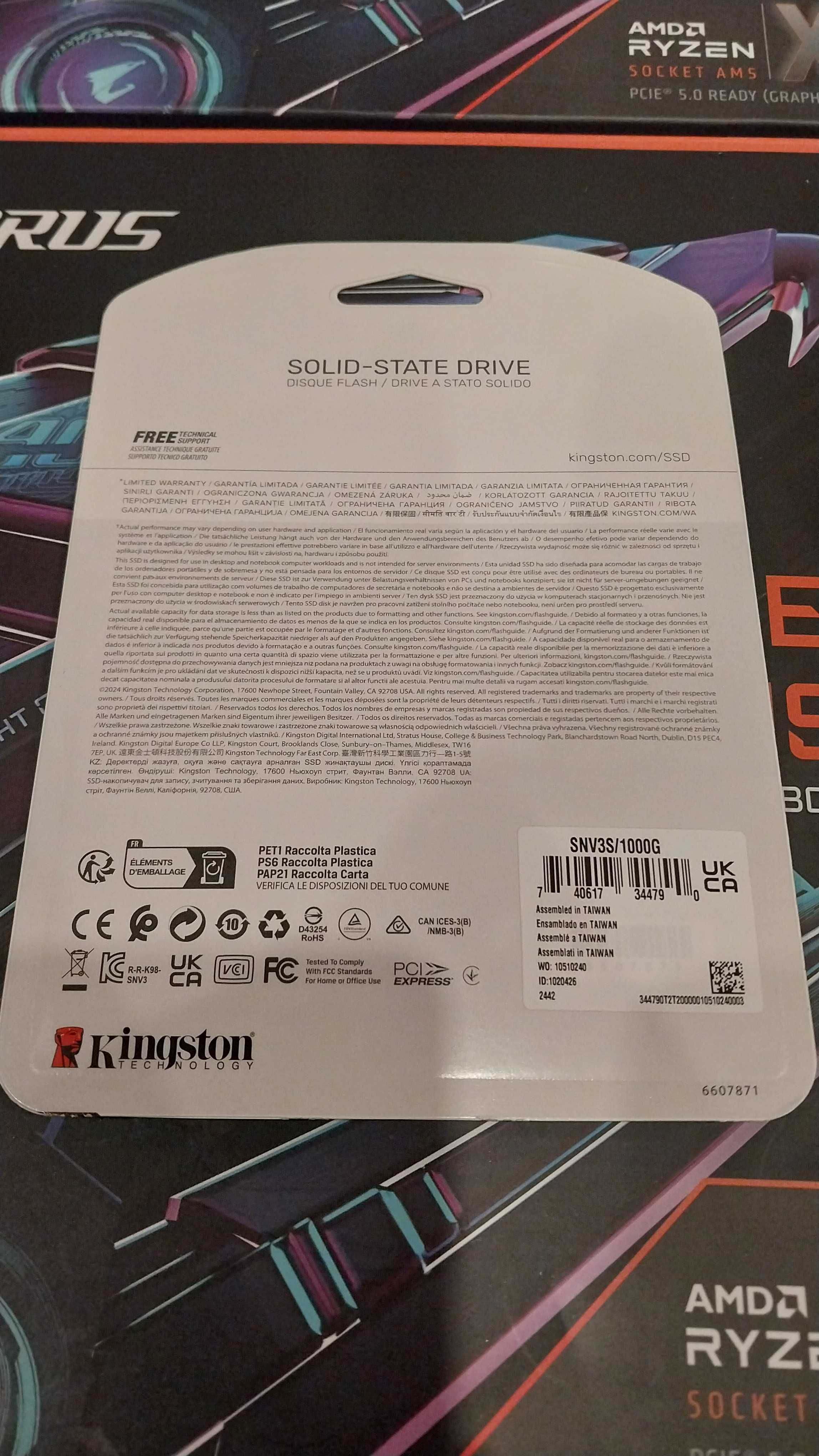 Новый SSD NVMe Kingston NV3 M.2 2280 1TB, PCIe Gen4 x 4, До 6000 Mbps.