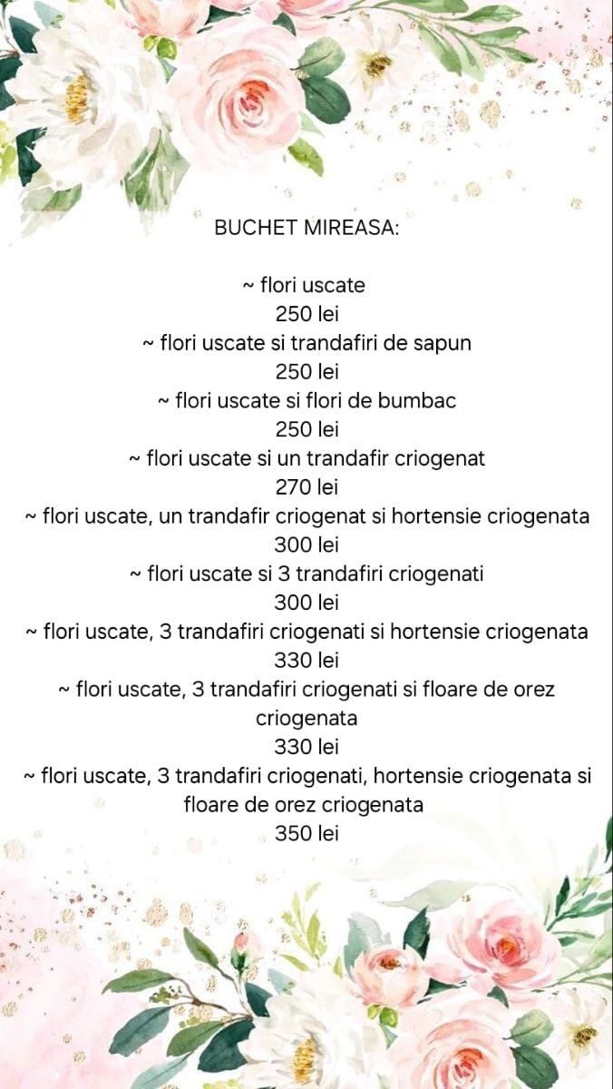 Buchet mireasa din flori naturale uscate si stabilizate