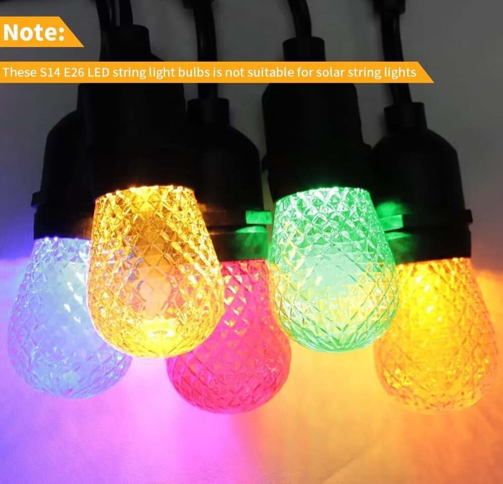 S14 Цветни LED Kрушки, Е26, 15 броя, За Ресторант/Парти/Коледа/Градина