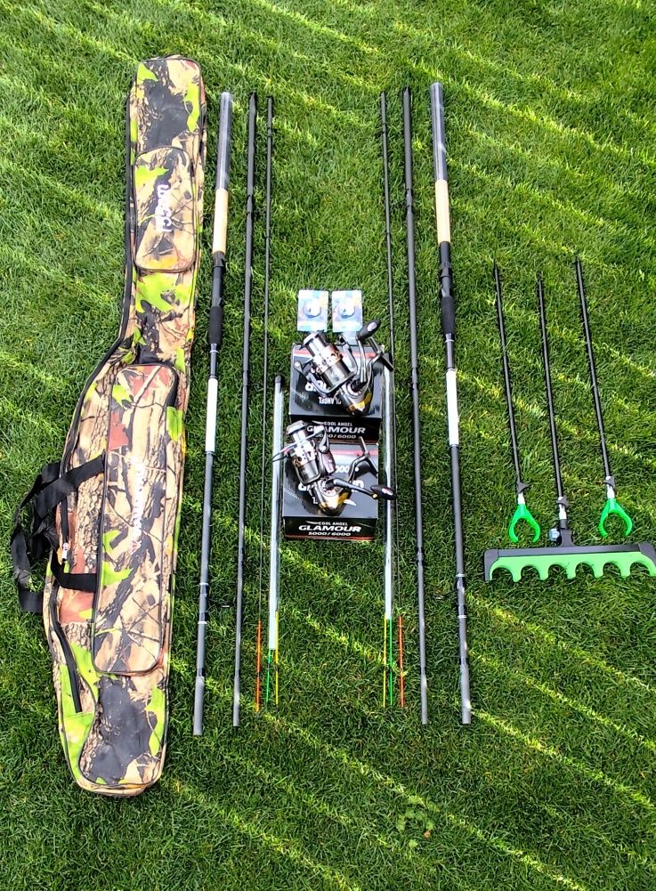 2 Lansete Feeder Carbon X Sense 3,90m,2 Mulinete Glamour 6000,Senzori