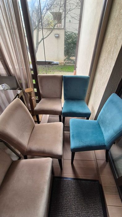 6 scaune velvet cu picioare din lemn