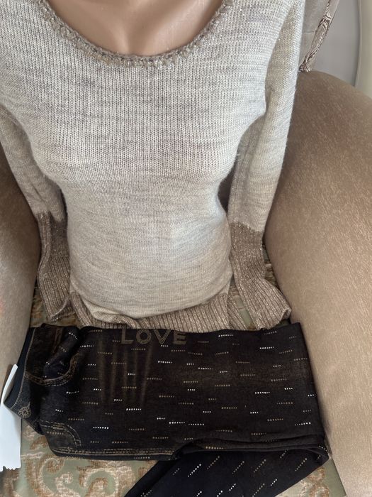 Rochie tricotata plus colanți cu fir auriu set