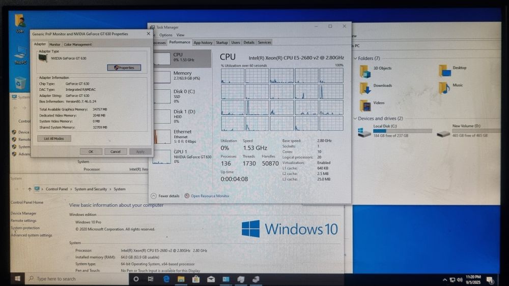 Unitate Server Fujitsu: Xeon e5 2680 v2/64GB RAM/GT630/SSD 256/500HDD
