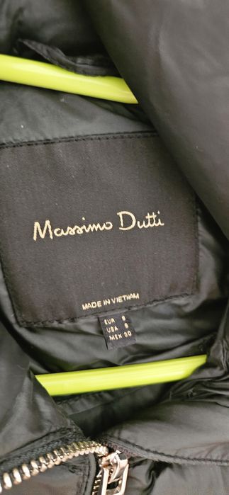 Geaca dama lungă verde închis puf pene Massimo Dutti