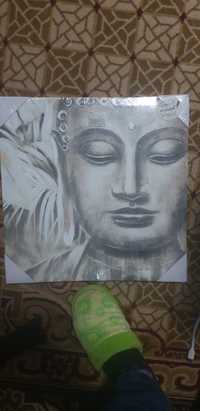 Fata lui Buddha pictata manual pe canvas