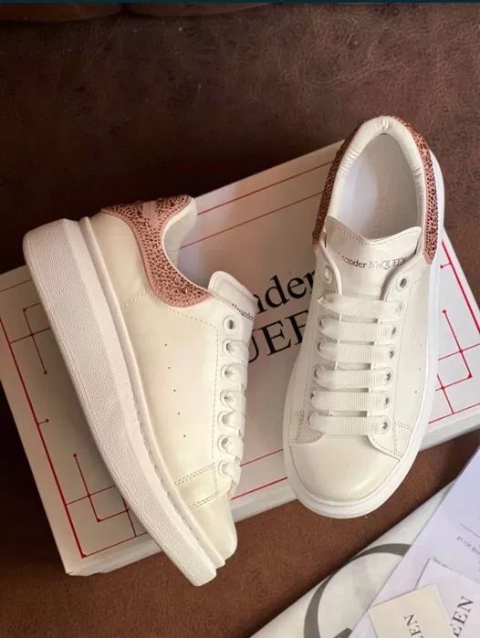 Adidasi Alexander Mcqueen Crystals pietricele roz pink piele naturala