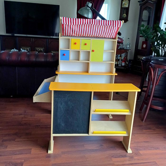 Дървен детски магазин+продукти+везна+каса