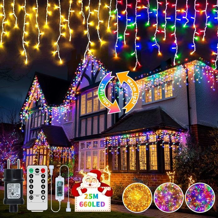 GCMacau 20+5 метра, 660 LED, Коледни светлини, топли+многоцветни