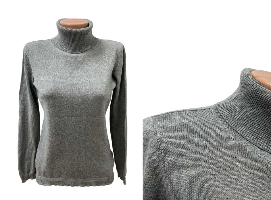 BLUE MOTION размер S дамски пуловер КАШМИР и Коприна поло яка сив