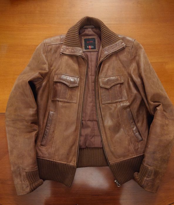 Geaca Bershka, S (36), piele naturala bovina, culoare maron