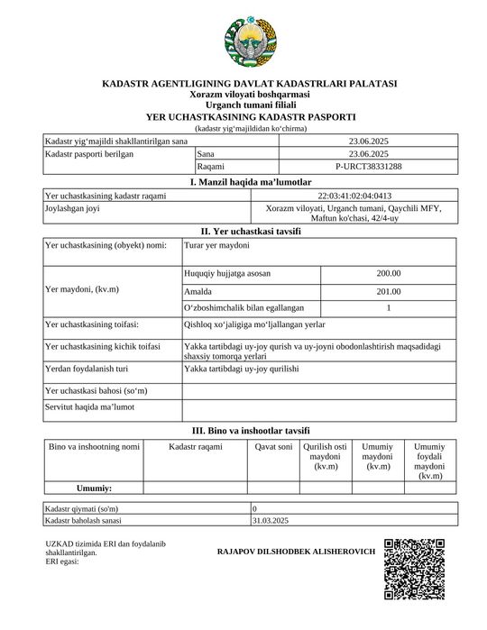 Joy o'rin uy qurish uchun