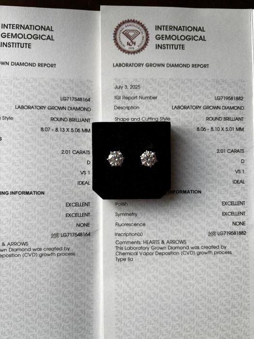 Пусеты с бриллианами по 2 карата каждый