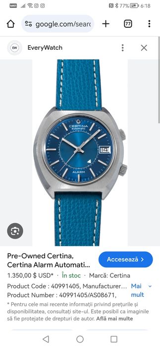 Ceas vintage Certina cu alarma AS 5008