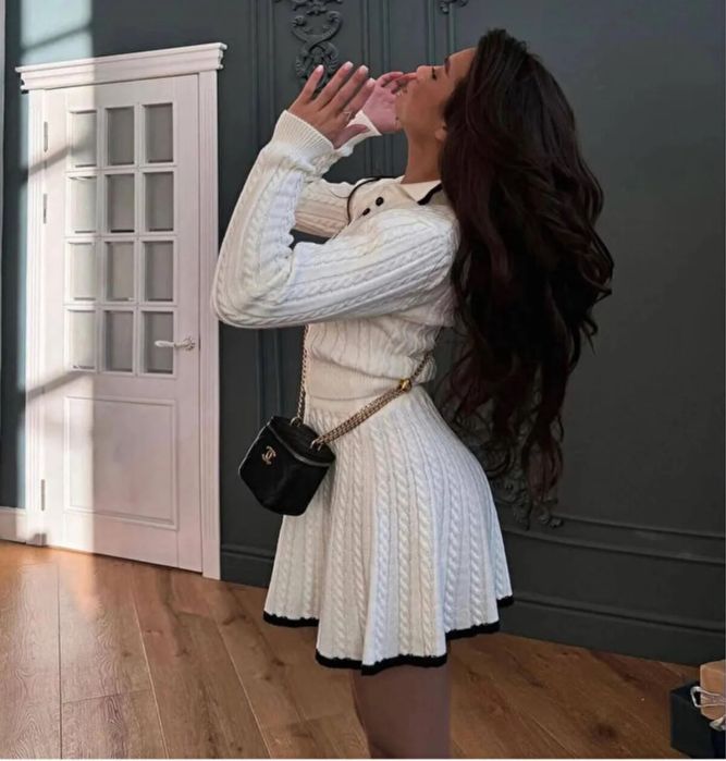 Плетен сет с поло яка