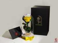 Жълта Вечна роза в Голяма стъкленица / Уникален подарък за Рожден ден