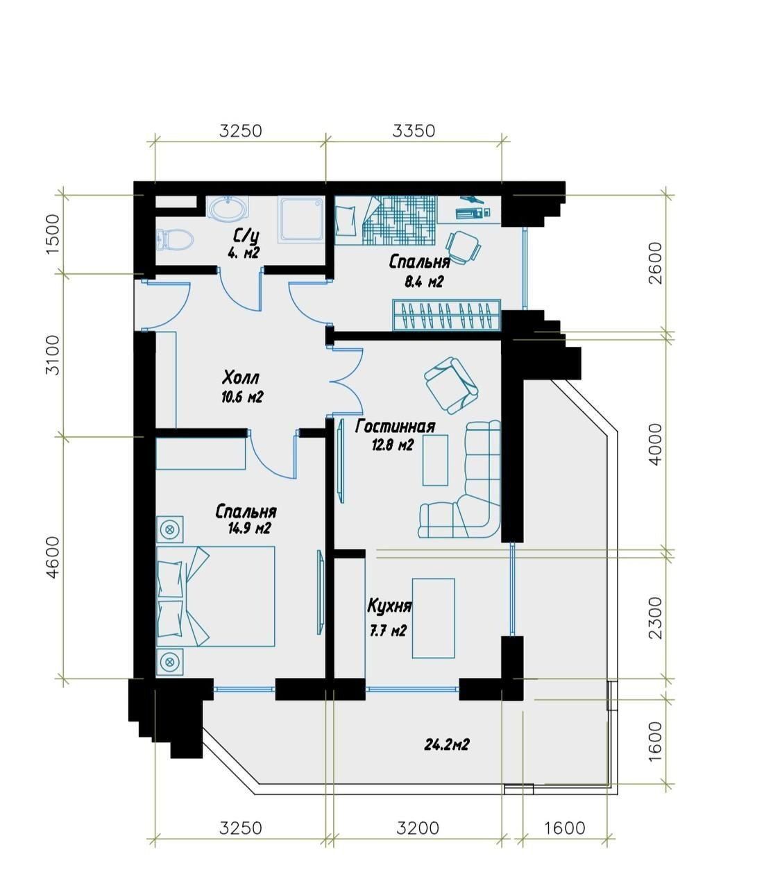 Срочно продается 3х ком квартира, ЖК Сапфир Терраса, ор-р:Госп-ый,84м²
