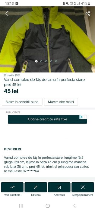 Vând compleu de fâș în perfecta stare 50 lei