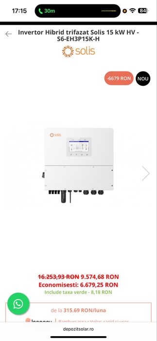 Invertor Hibrid trifazat Solis 15 kW HV - S6-EH3P15K-H