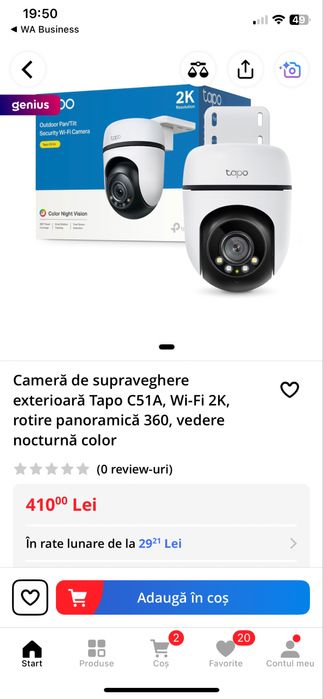 Camera video wi fi Tapo plus 2 prize inteligente