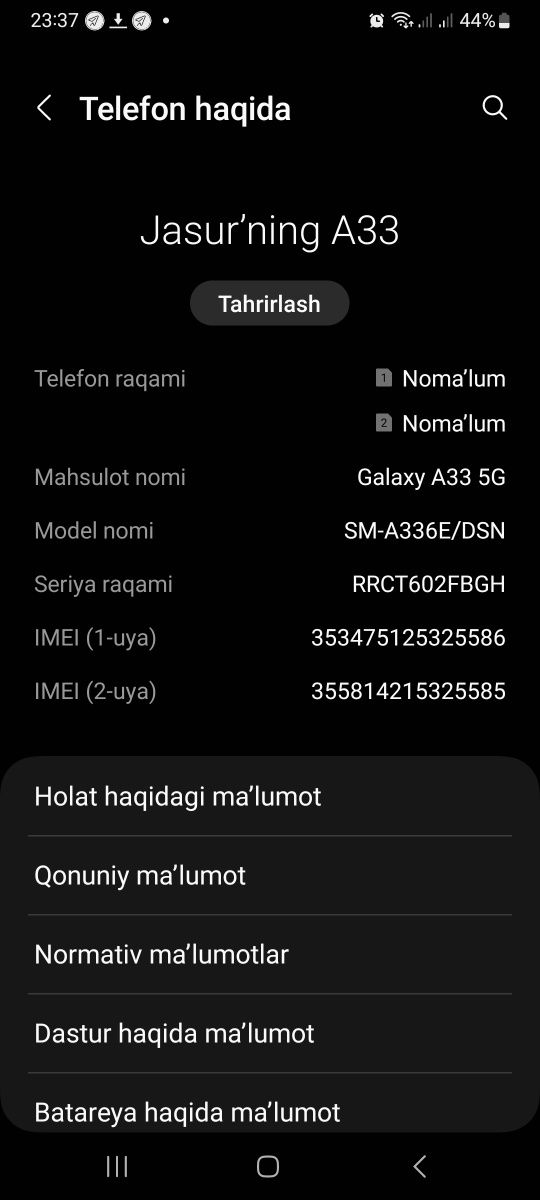 SAMSUNG A 33ishlashi zur