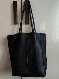 Дамска черна чанта естествена кожа