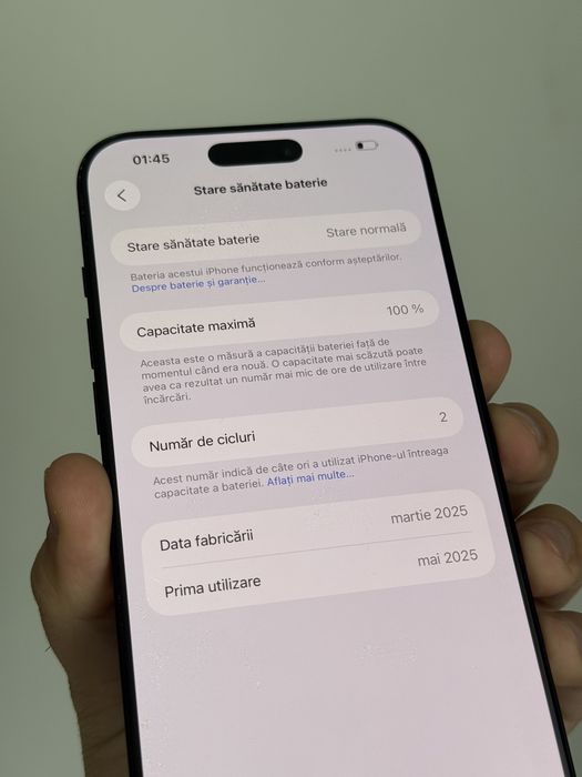 Apple iPhone 16 Pro Max, 256GB, 5G, Black Titanium / 100%Batt 2Cicluri