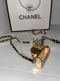 Колие медальон синджир бижу златно златисто тип Chanel Шанел