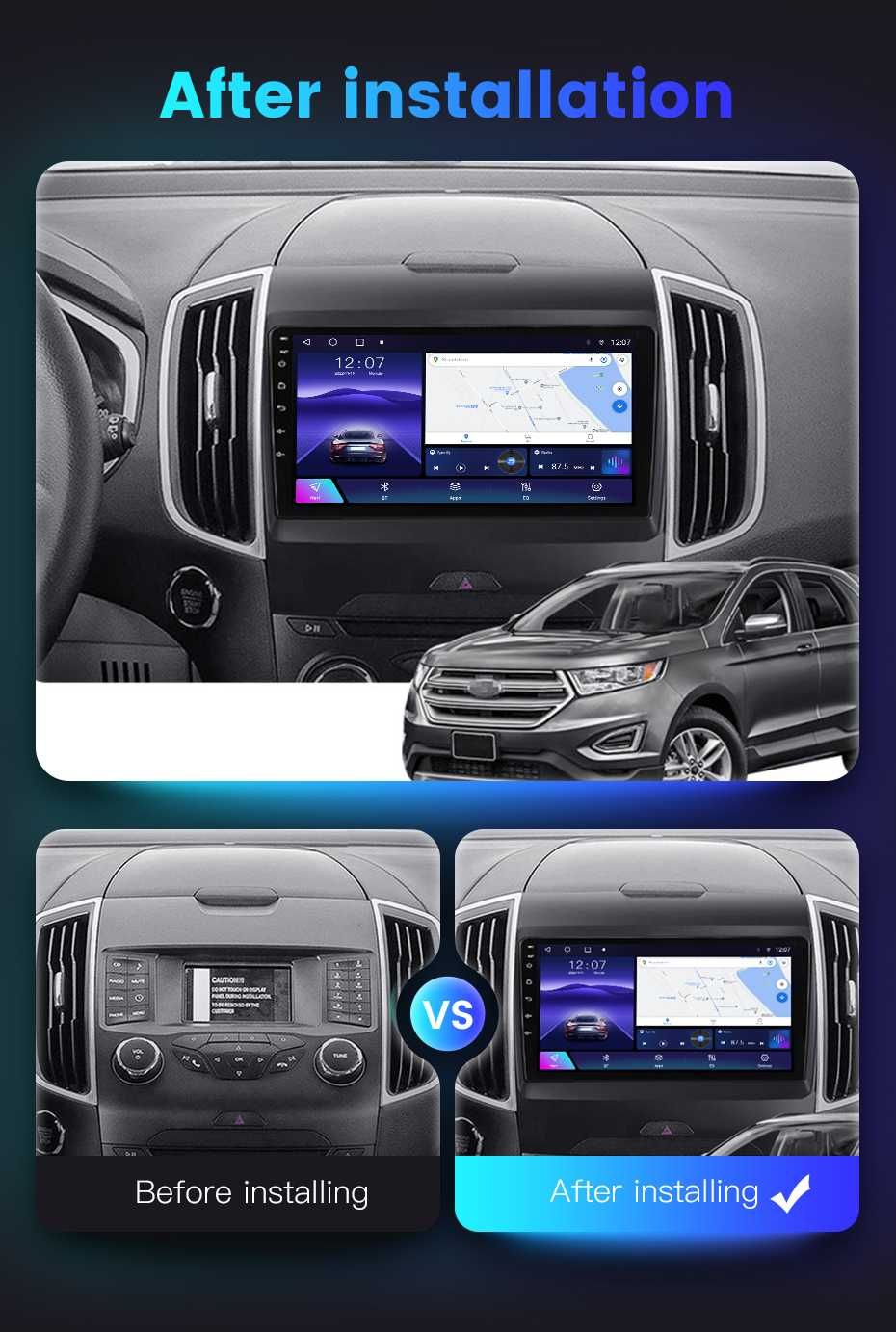 Navigatie Android 14 Ford EDGE 2015 - 2018  1/8 Gb Waze CarPlay CAMERA