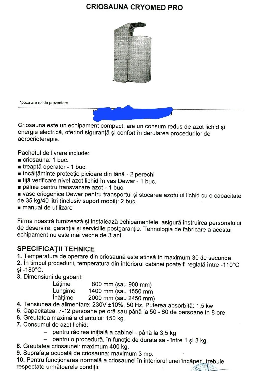 Criosauna - echipament de îngrijire corporală pentru aerocrioterapie