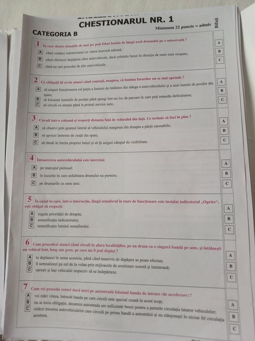 Chestionare auto noi cu răspunsuri