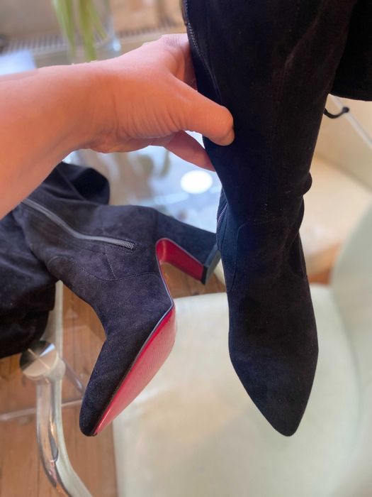 Cizme peste genunchi din piele intoarsa, cu toc, 36