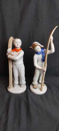 Фарфоровые статуэтки лыжник и лыжница лфз ссср фигурки статуэтка