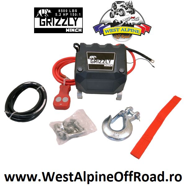 Troliu auto Grizzly Winch 8500lbs cu cablu sintetic (Forta: 3.855kg)