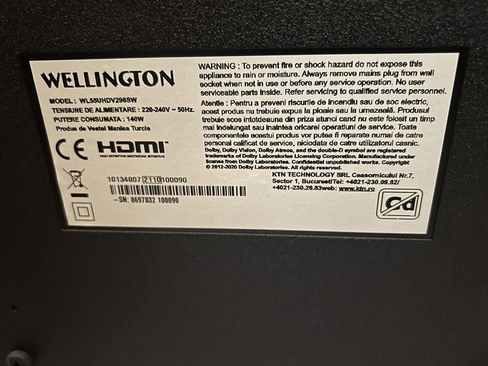 Televizor LED Wellington 55” 4K UHD, HDMI